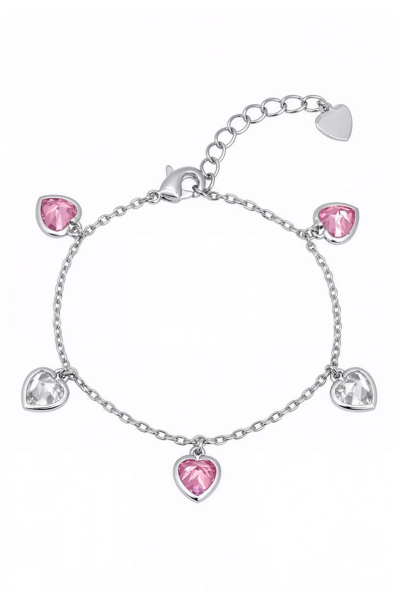 Kids' Cubic Zirconia Heart Charm Bracelet, Main, color, PINK/ WHITE
