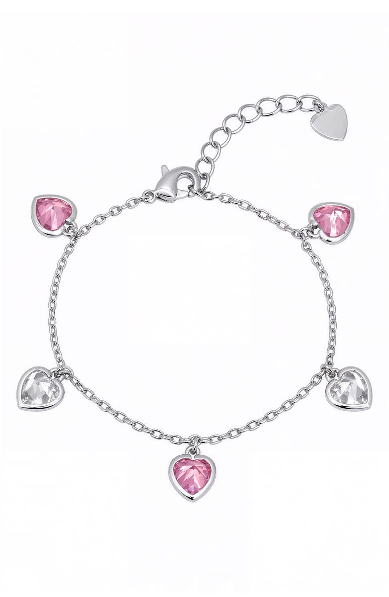 Lily Nily Kids' Cubic Zirconia Heart Charm Bracelet, Main, color, Pink/ White