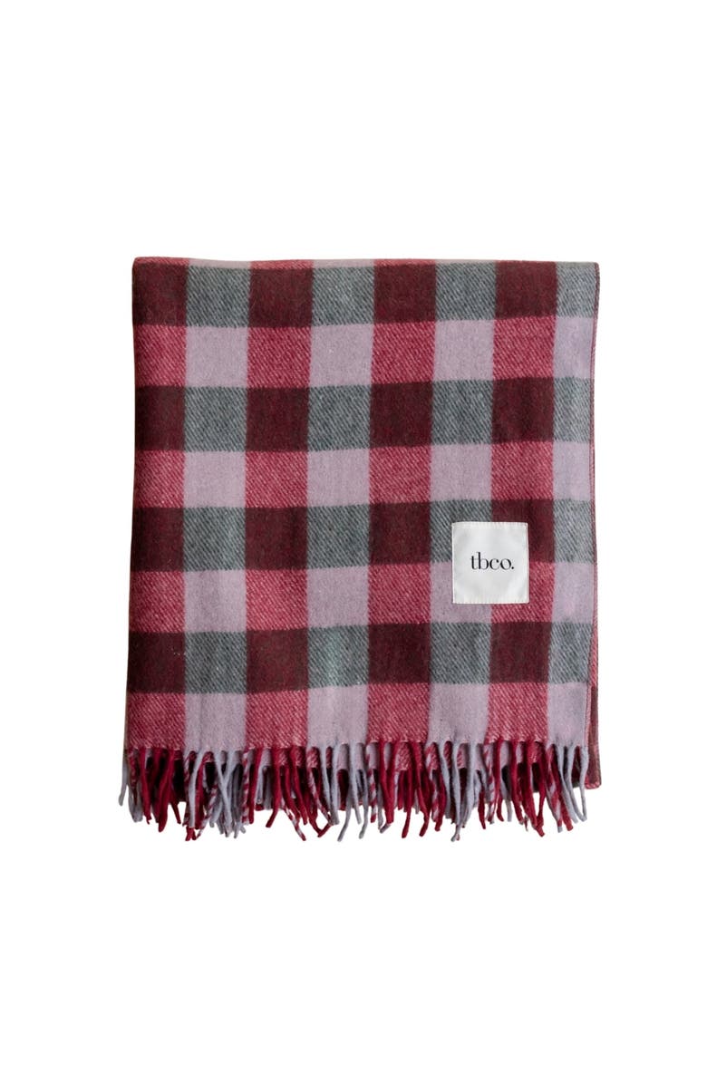 TBCo Recycled Wool Checkered Throw Blanket, Main, color, Wine Gingham