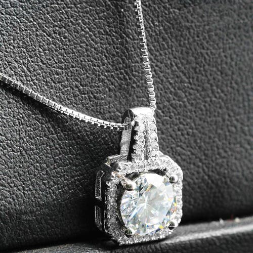 Hollywood Sensation Two Carat Halo Cubic Zirconia Pendant Necklace In Silver