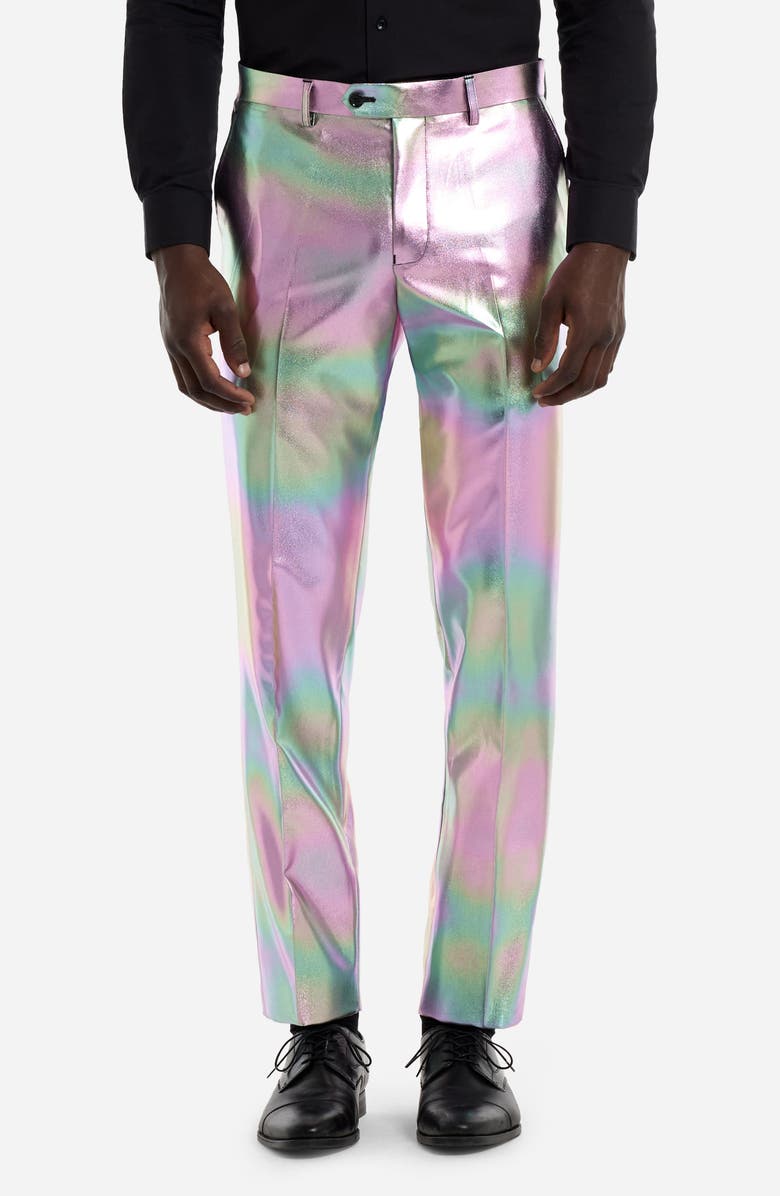 OppoSuits Proper Pearly Slim Fit Two-Piece Suit & Tie Set, Alternate, color, Silver Multi