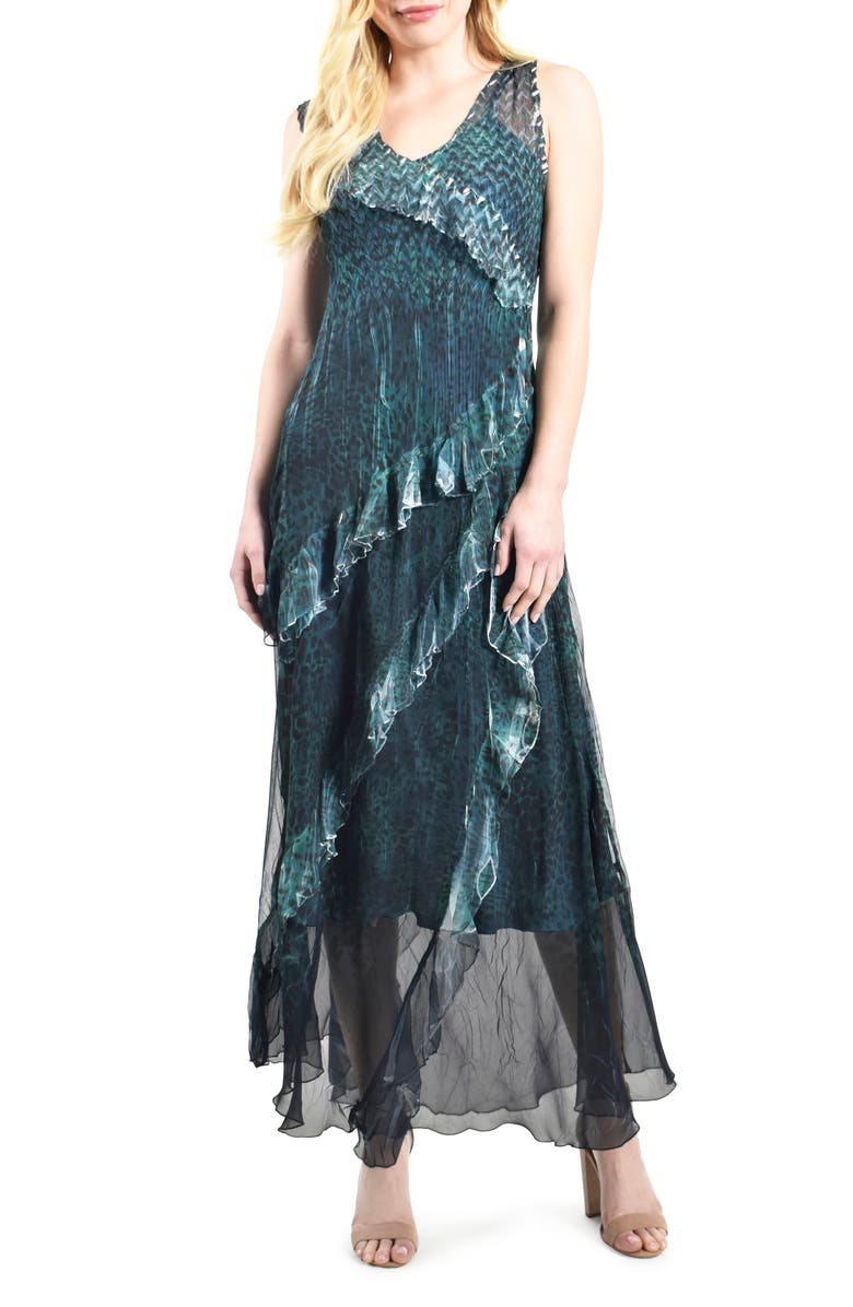 Komarov Tiered Ruffle Chiffon Maxi Dress, Main, color,