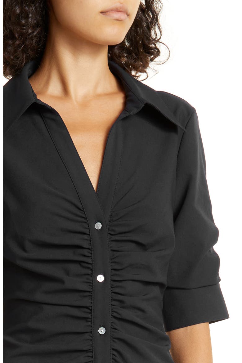 Elina Gathered Shirtdress, Alternate, color, BLACK