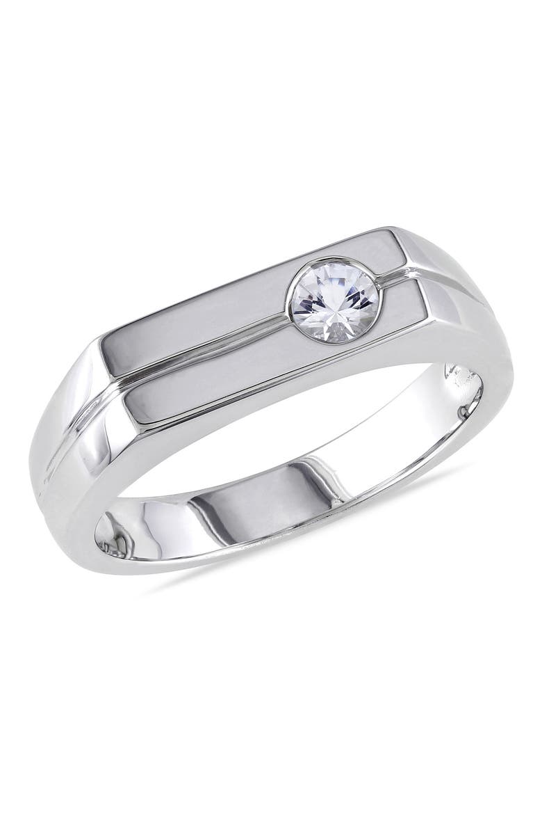 Sterling Silver Bezel Set White Sapphire Signet Ring, Main, color, WHITE