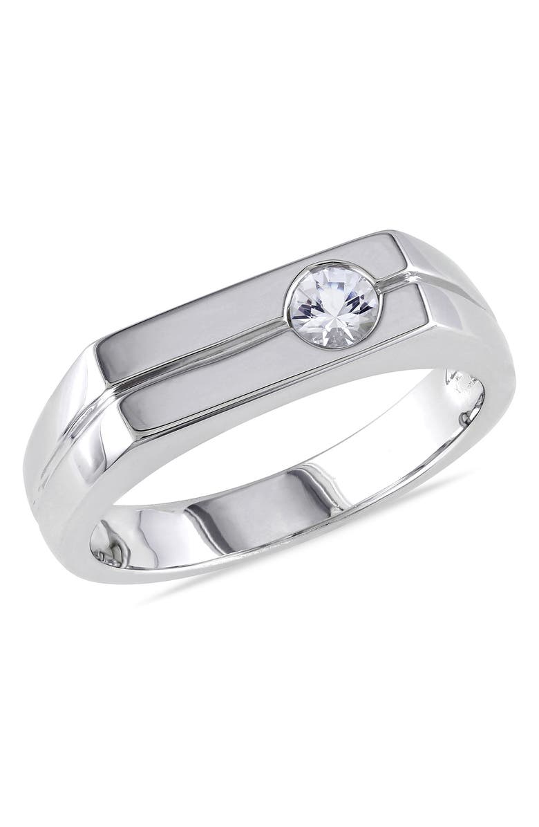DELMAR Sterling Silver Bezel Set White Sapphire Signet Ring, Main, color, White