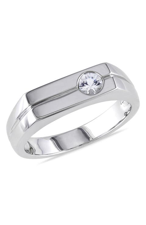 Sterling Silver Bezel Set White Sapphire Signet Ring