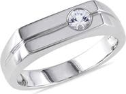 DELMAR Sterling Silver Bezel Set White Sapphire Signet Ring
