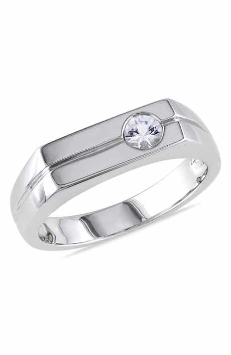 DELMAR Sterling Silver Bezel Set White Sapphire Signet Ring