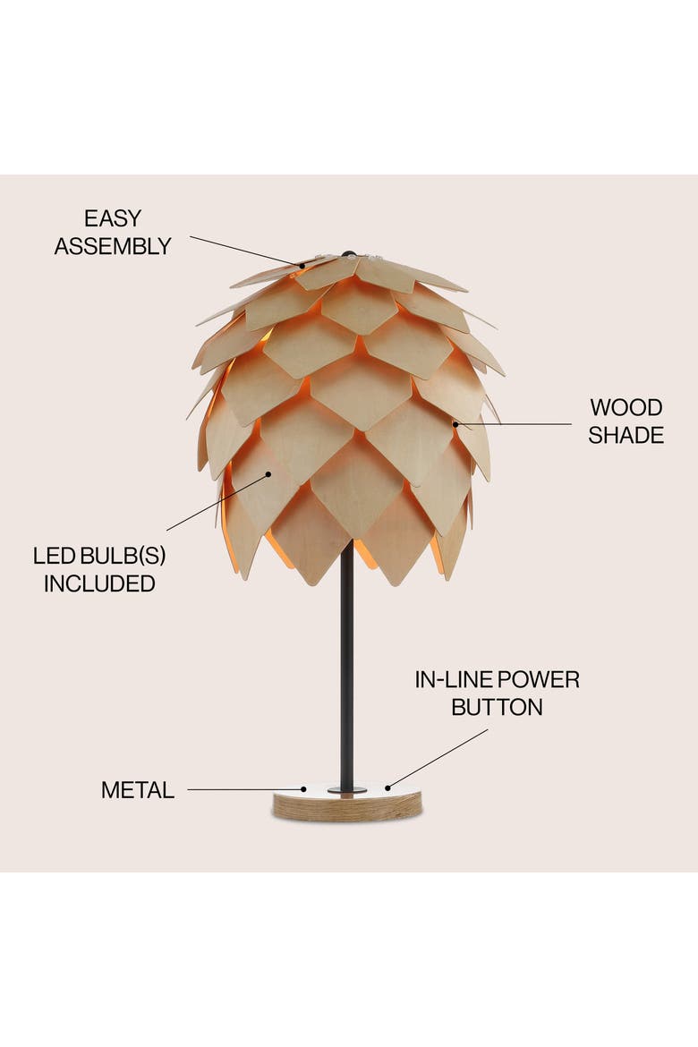 Simon 20.5" Pinecone Wood/Metal LED Table Lamp, Natural/Black, Alternate, color, Natural/Black
