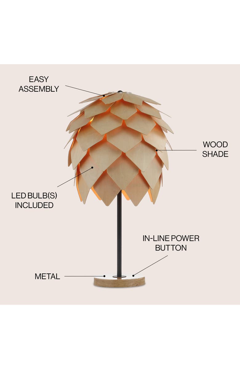 JONATHAN Y Simon 20.5" Pinecone Wood/Metal LED Table Lamp, Natural/Black, Alternate, color, Natural/Black