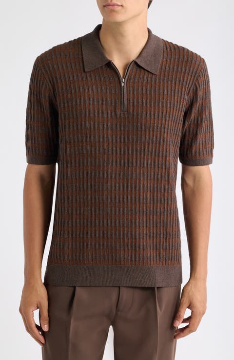 Bury Ribbed Cashmere Blend Zip Polo