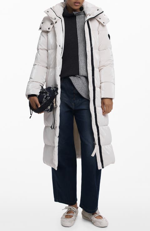 Quilted Puffer Longline Coat with Removable Hood