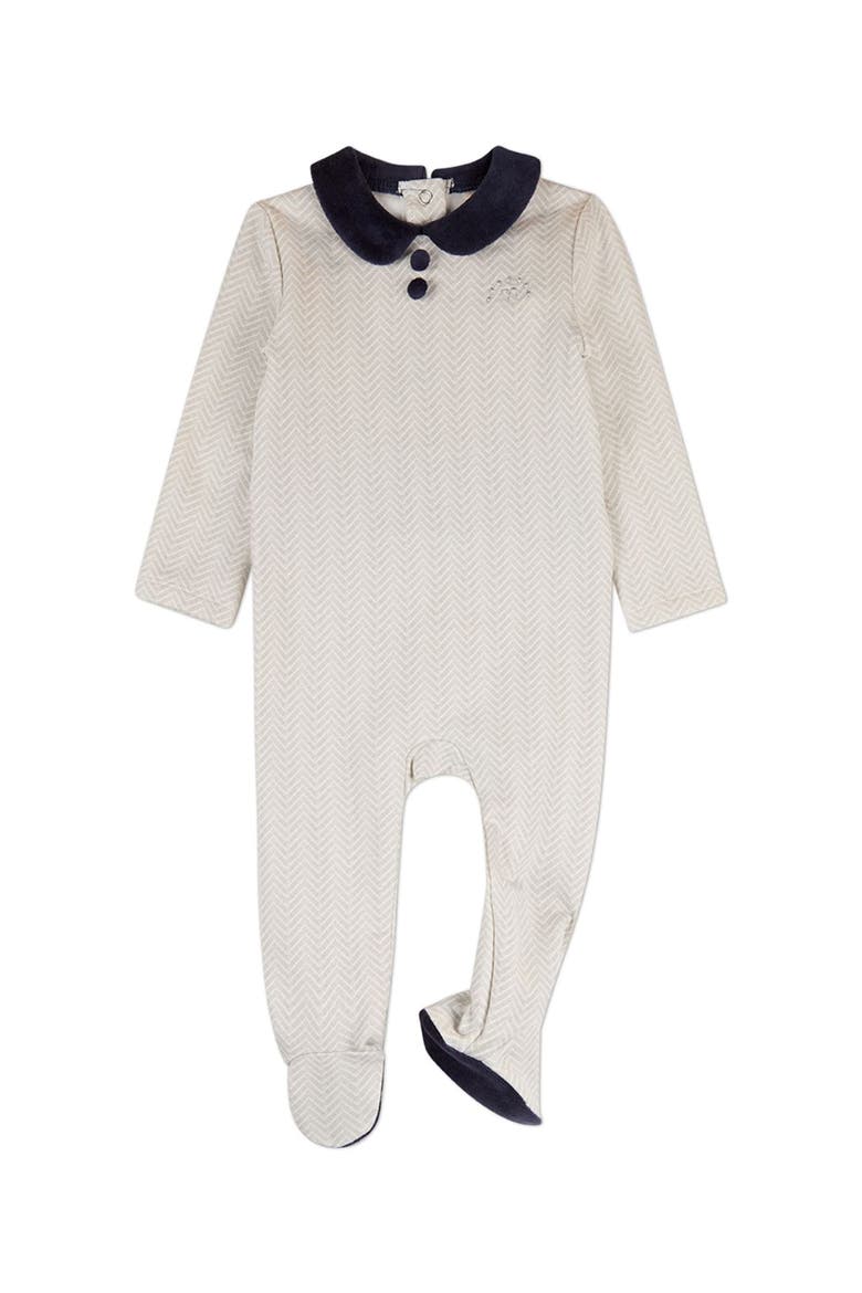Baby Chevron Footie with Plush Velour Trim, Main, color, Navy