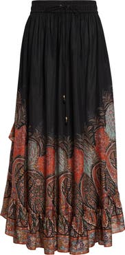 Zimmermann Rhiannon Paisley Print Ruffle Silk Maxi Skirt