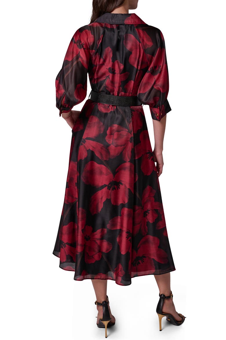 Floral Print Belted Shirtdress, Alternate, color, BLK/ RED VE