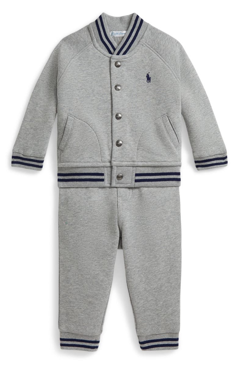 Ralph Lauren Baseball Jacket & Pants Set, Main, color, Heather