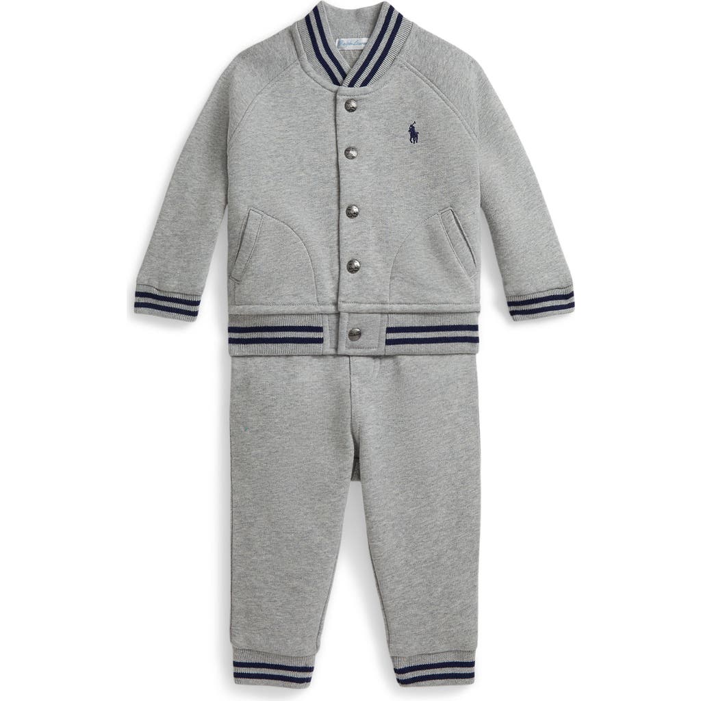 Ralph Lauren Fleece Baseball Jacket & Jogger Pant In Gray