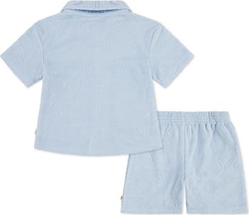 Checkered Terry Short Sleeve Button-Up Shirt & Shorts