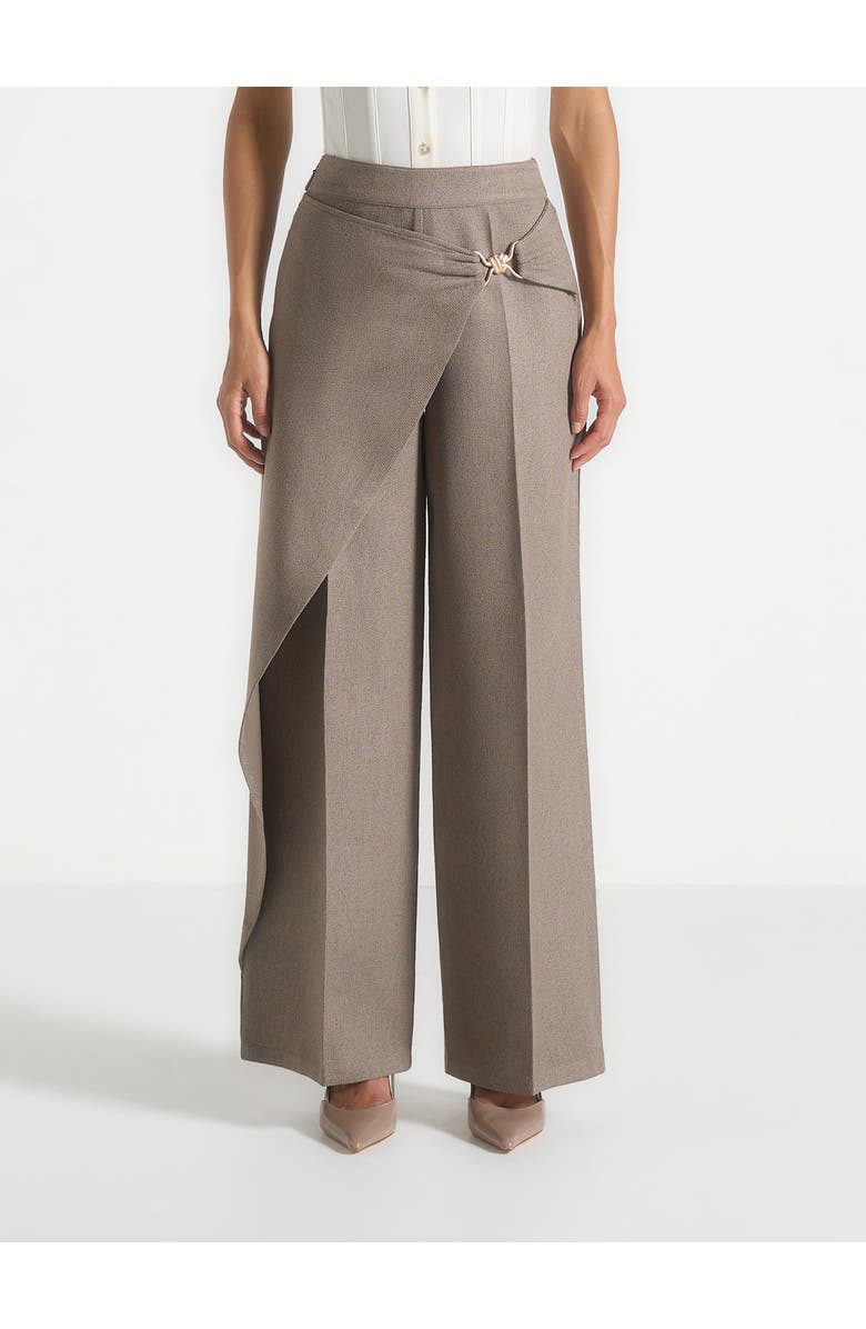 Manière De Voir Beryl Draped Wrap Trousers With Hardware, Alternate, color, Taupe