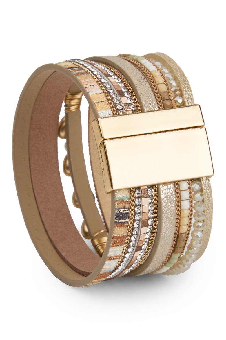 Charm Faux Leather Bracelet, Alternate, color, BEIGE
