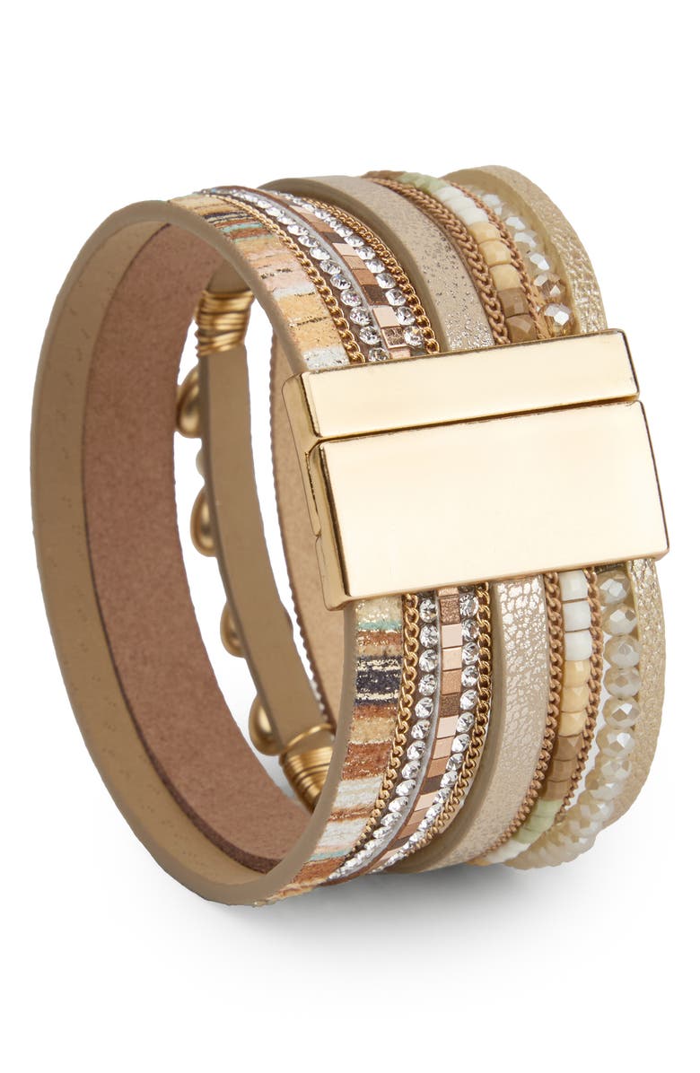 SAACHI Charm Faux Leather Bracelet, Alternate, color, Beige