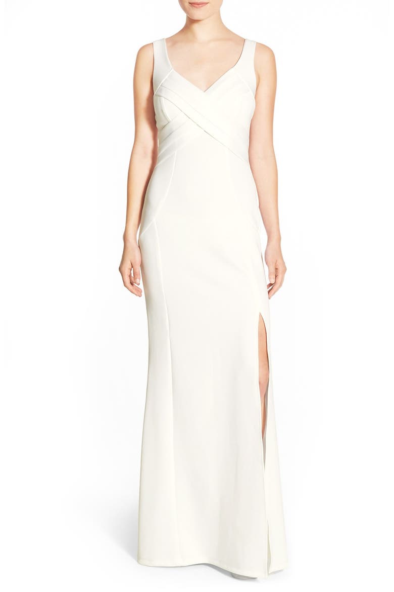 Crisscross Bodice Gown, Main, color, IVORY