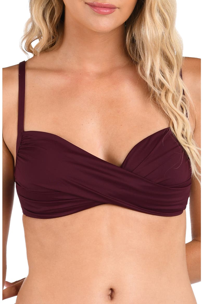 Island Goddess Wrap Bikini Top, Main, color, DARK CHERRY