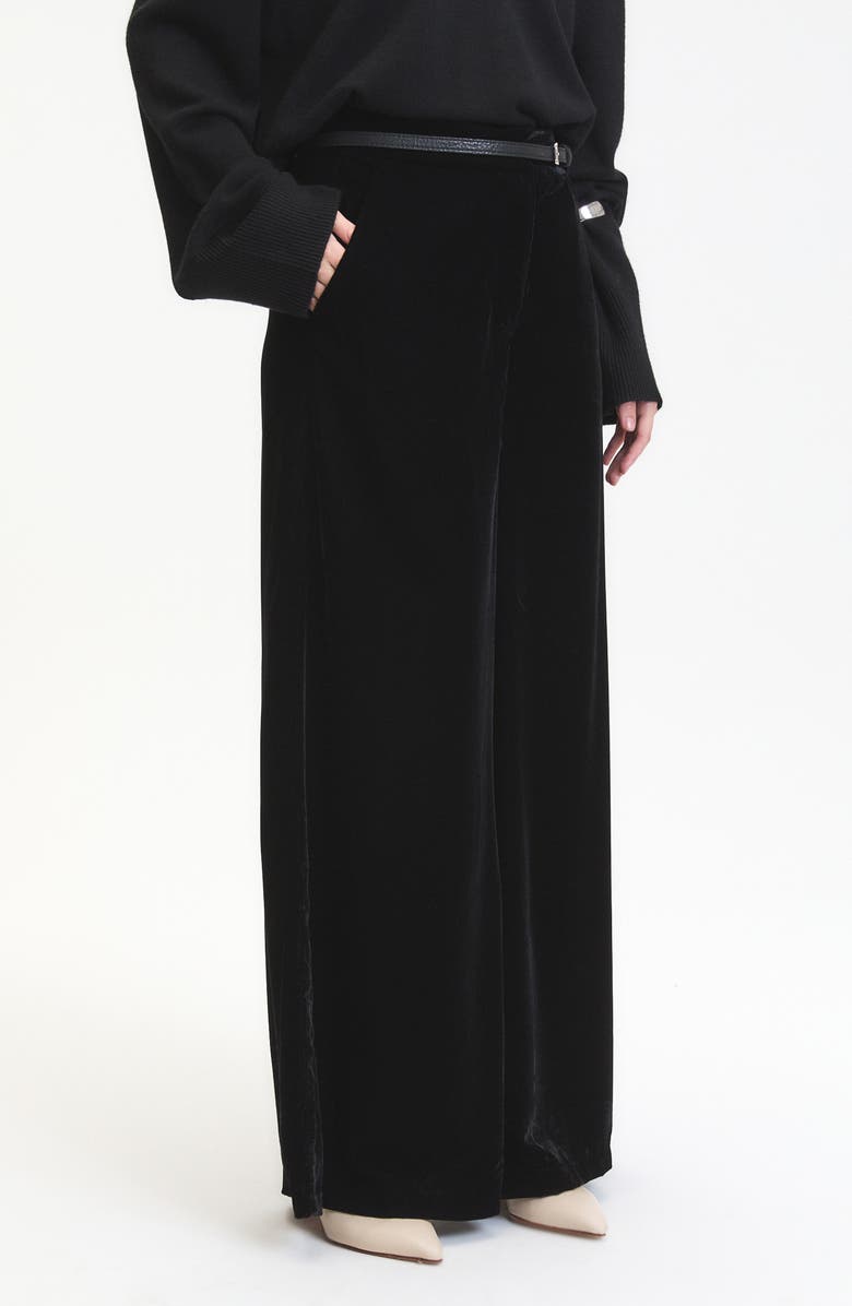 DELUC Daisy Velvet Wide Leg Pants, Alternate, color, Black