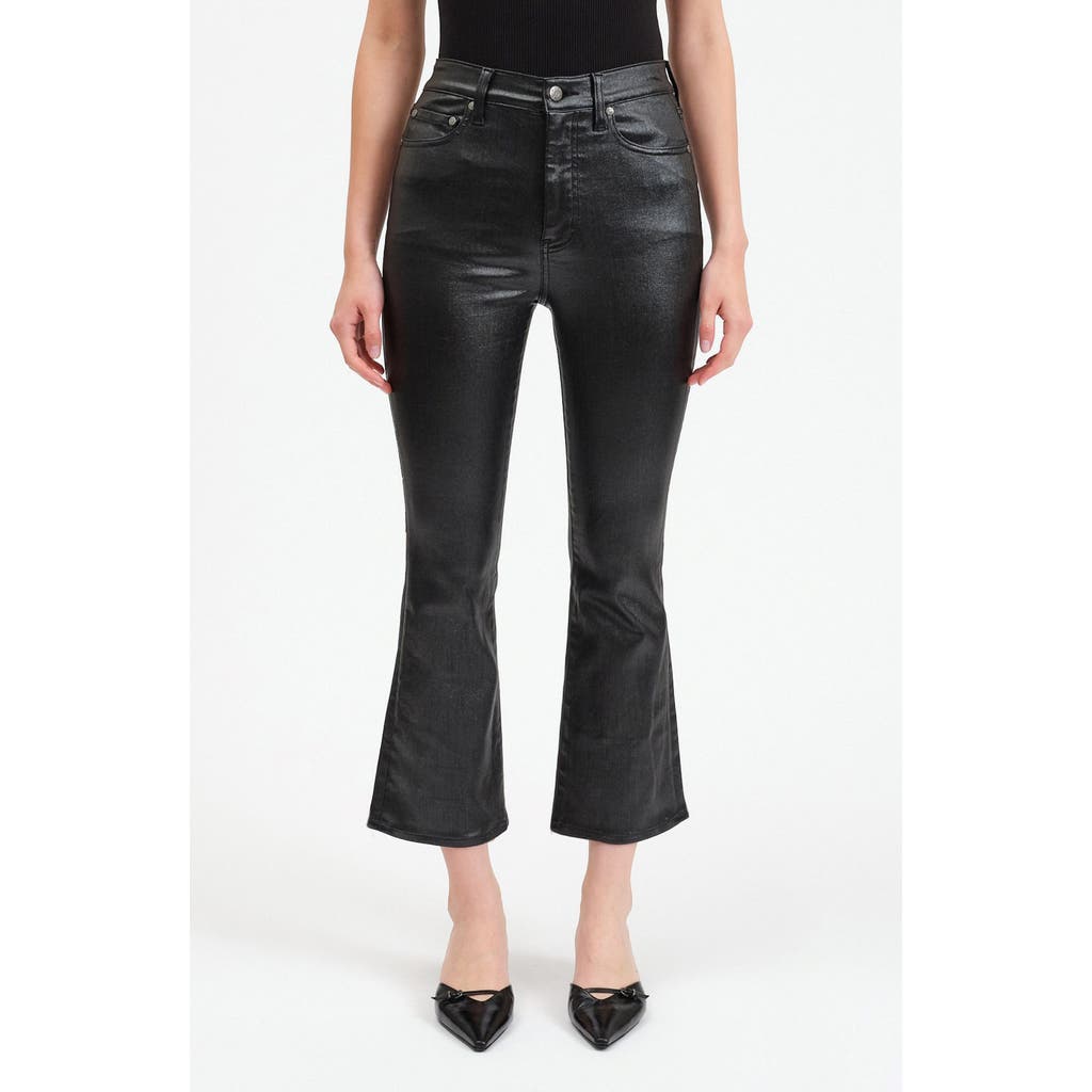 DAZE Shy High Waist Coated Kick Flare Jeans in Coated Star Sign