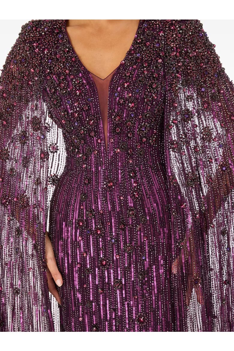 Sweet Silva Beaded Cape Maxi Dress, Alternate, color, Purple Muscadine