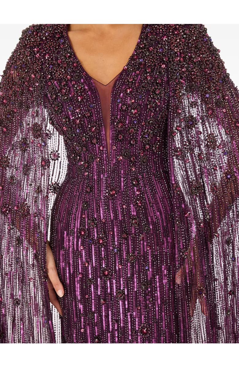 Jenny Packham Sweet Silva Beaded Cape Maxi Dress, Alternate, color, Purple Muscadine