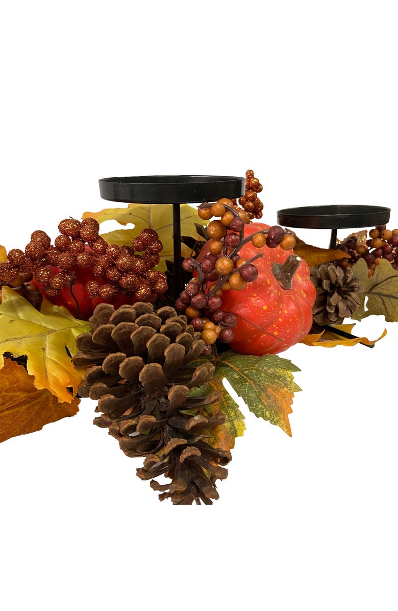 Northlight 21" Orange Fall Harvest Leaves and Pumpkins Candle Holder, Alternate, color, Orange