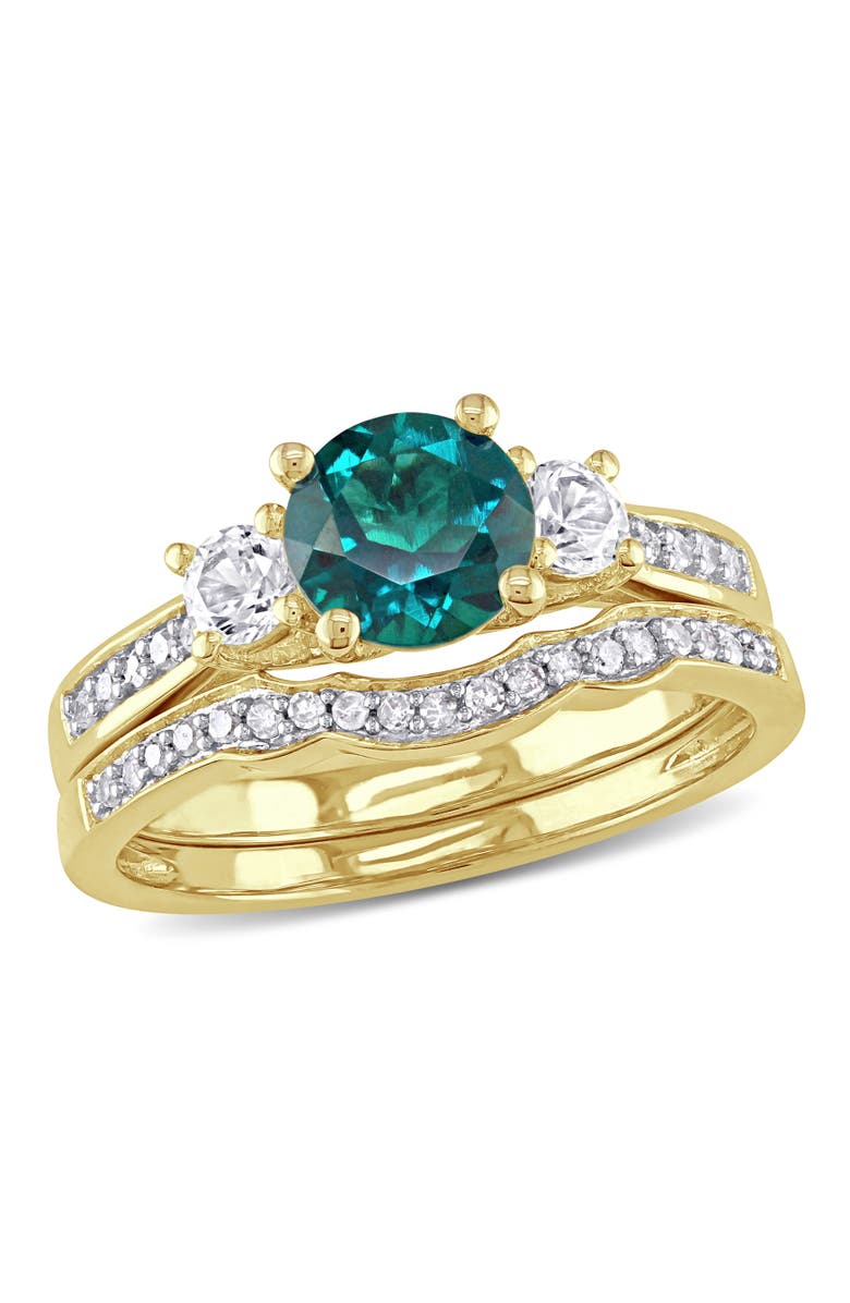 Julianna B. Lab-Created Emerald & Diamond Bridal Ring Set, Main, color, Lab-Created Emerald