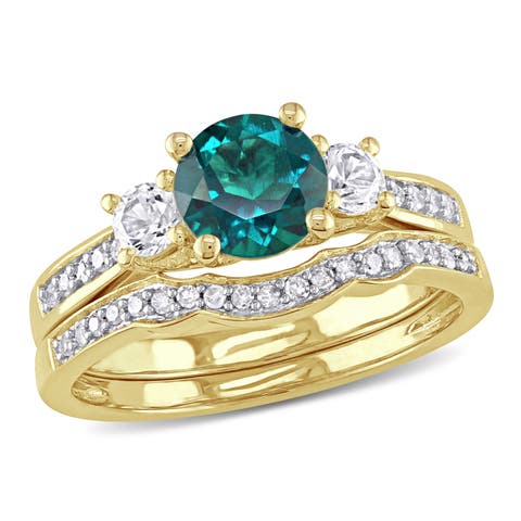 Lab-Created Emerald & Diamond Bridal Ring Set