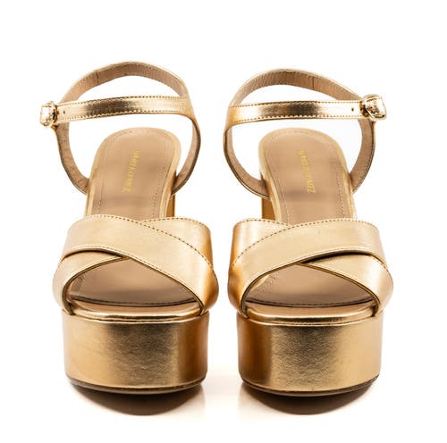 Andrea Gomez Bella Metallic-leather Platform Sandals In Gold