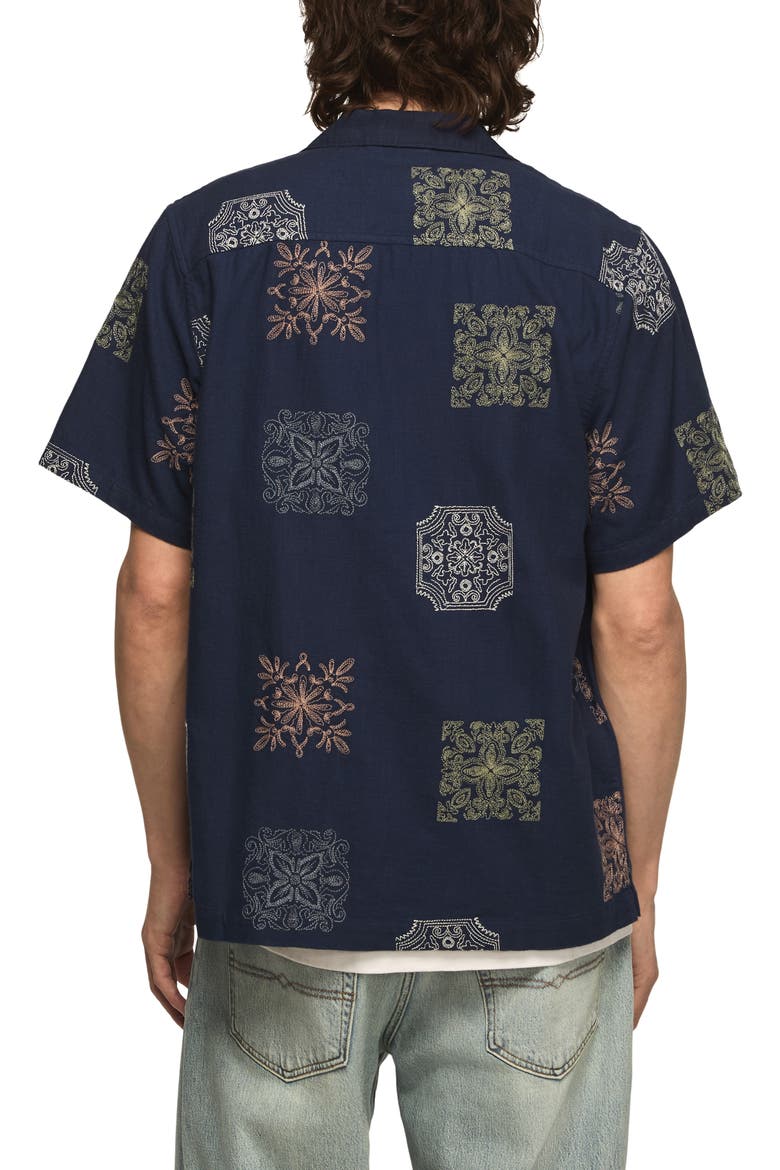 Embridered Tile Pattern Cotton Camp Shirt, Alternate, color, BLUE MULTI