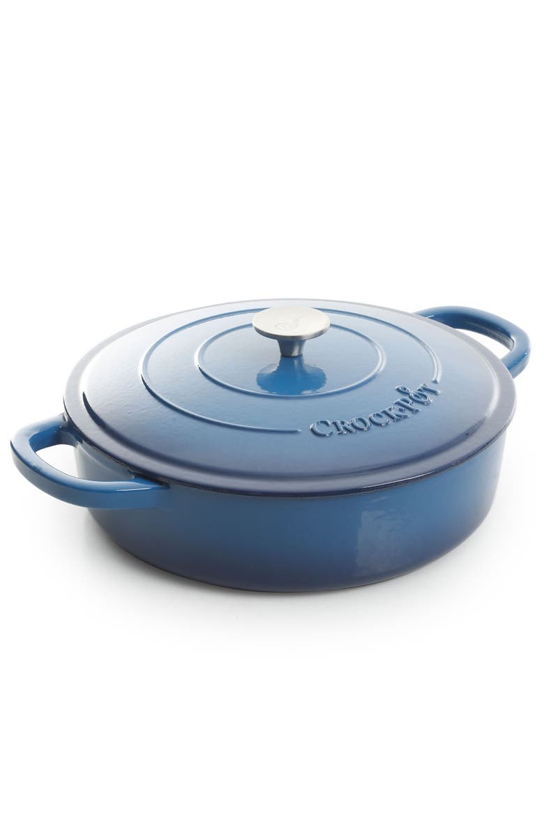 Crock-pot Enameled 5 Quart Cast Iron Round Braiser Pan with Self Basting Lid, Main, color, Blue