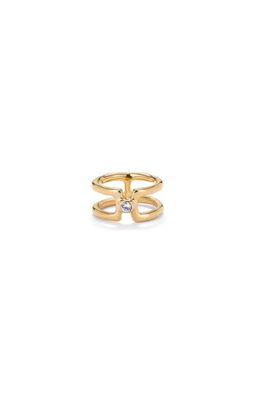 Unode50 Double 18k Gold-plated Ring With White Topaz In Gold