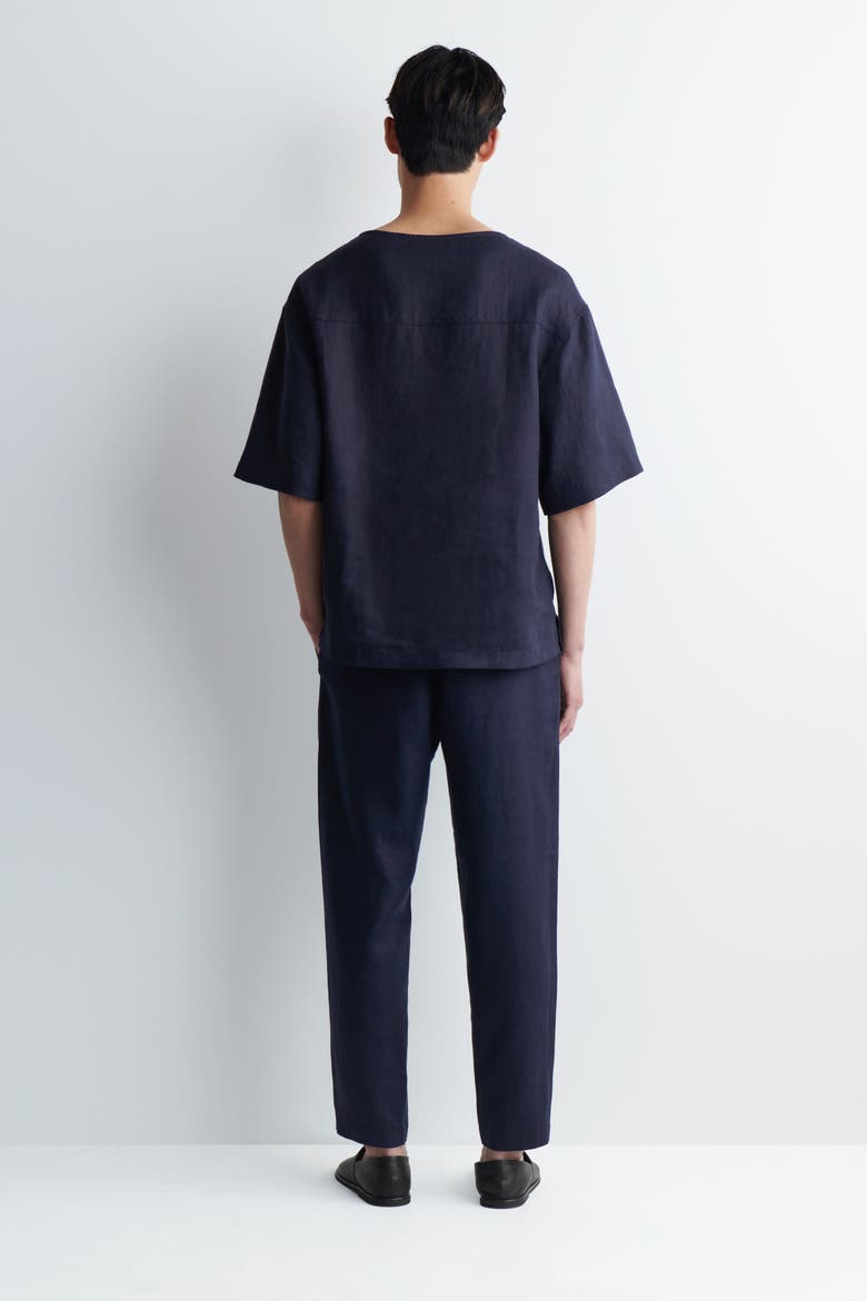 Elasticized Linen Regular-fit Tapered Pants, Alternate, color, NAVY