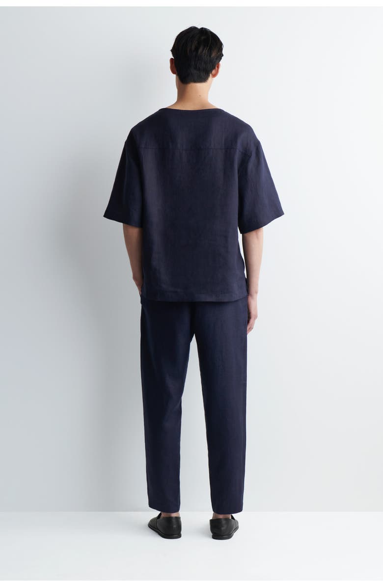 COS Elasticated Linen Regular-fit Tapered Trousers, Alternate, color, Navy