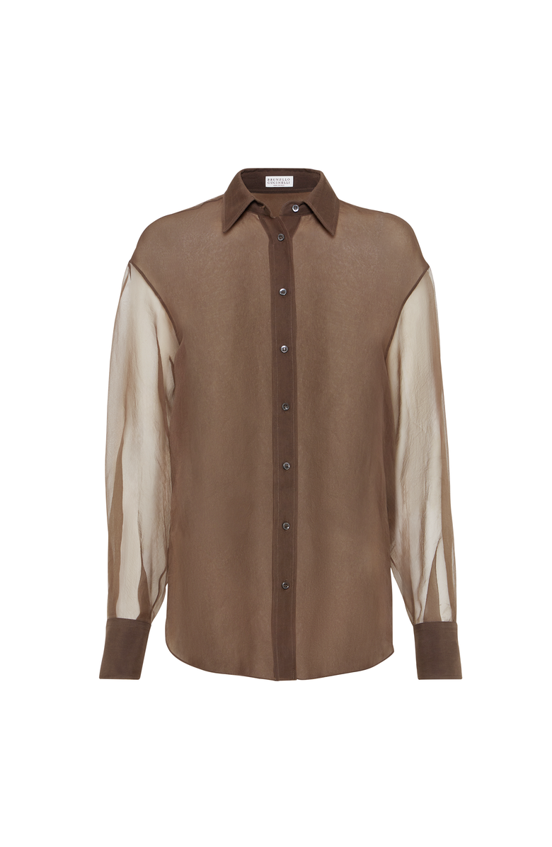 Brunello Cucinelli Crispy silk shirt, Main, color, Cocoa