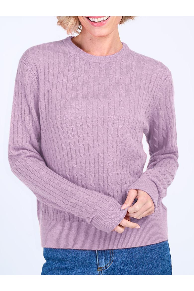 Cable Cashmere Blend Crew Neck Sweater, Alternate, color, Chalk Mauve