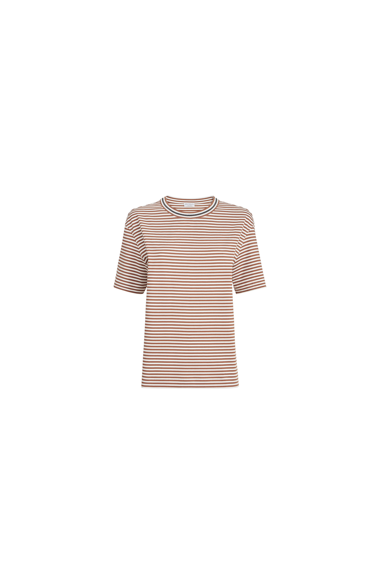 Brunello Cucinelli Striped jersey T-shirt, Main, color, Light Brown