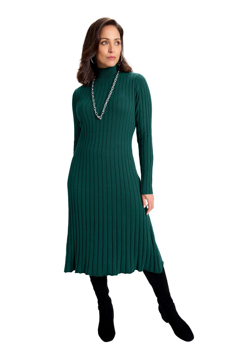Jessica London Mock Neck Midi Sweater Dress, Main, color, Emerald Green