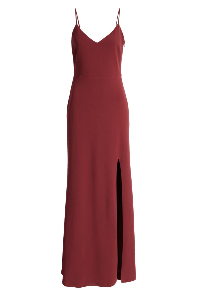 The Abigal Cowl Back Side Slit Gown, Alternate, color, MERLOT