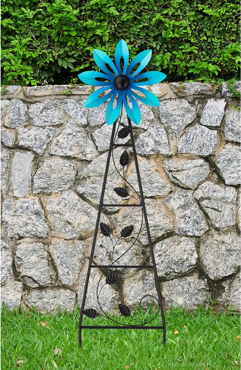 Glitzhome 44"H Metal Flower Wind Spinner Yardstake, Alternate, color, Blue