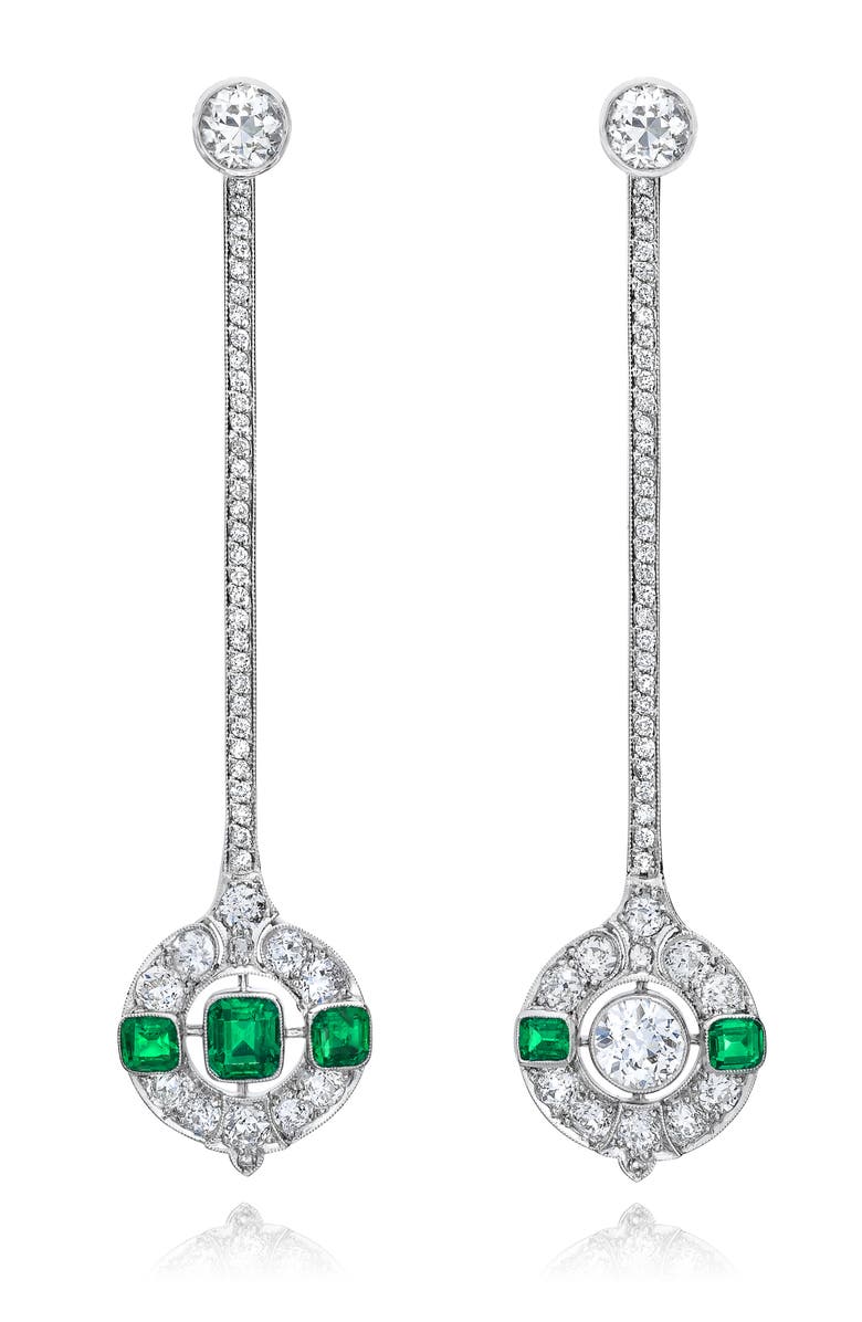Mindi Mond Mismatch Diamond & Emerald Linear Drop Earrings, Main, color, Platinum/ Diamond/ Emerald