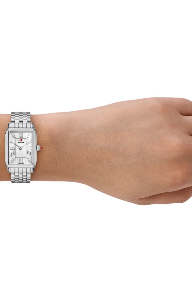 MICHELE Deco Park Mother-of-Pearl Bracelet Watch, 23mm x 29mm, Alternate, color, Silver