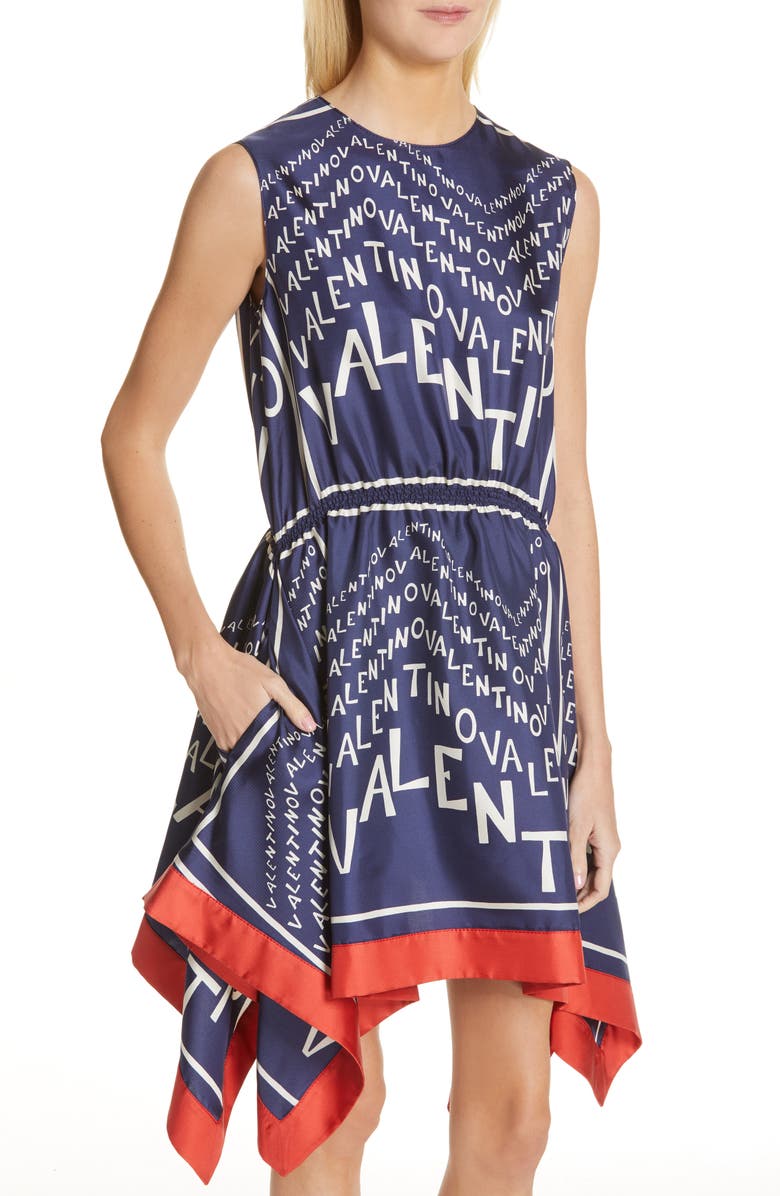 Valentino Puzzle Print Silk Twill Dress, Alternate, color, 