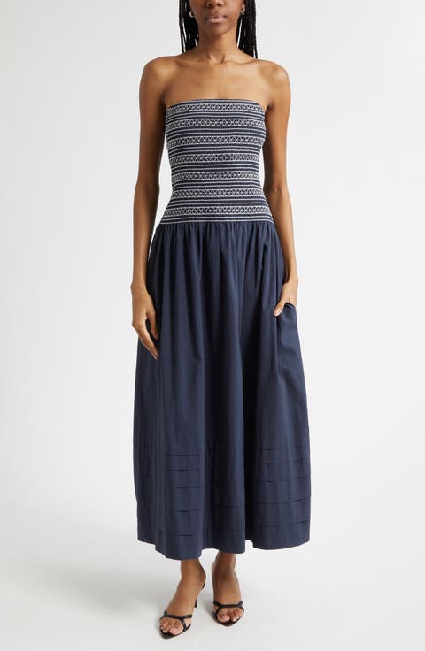 Jace Cotton Poplin Strapless Smocked Maxi Dress